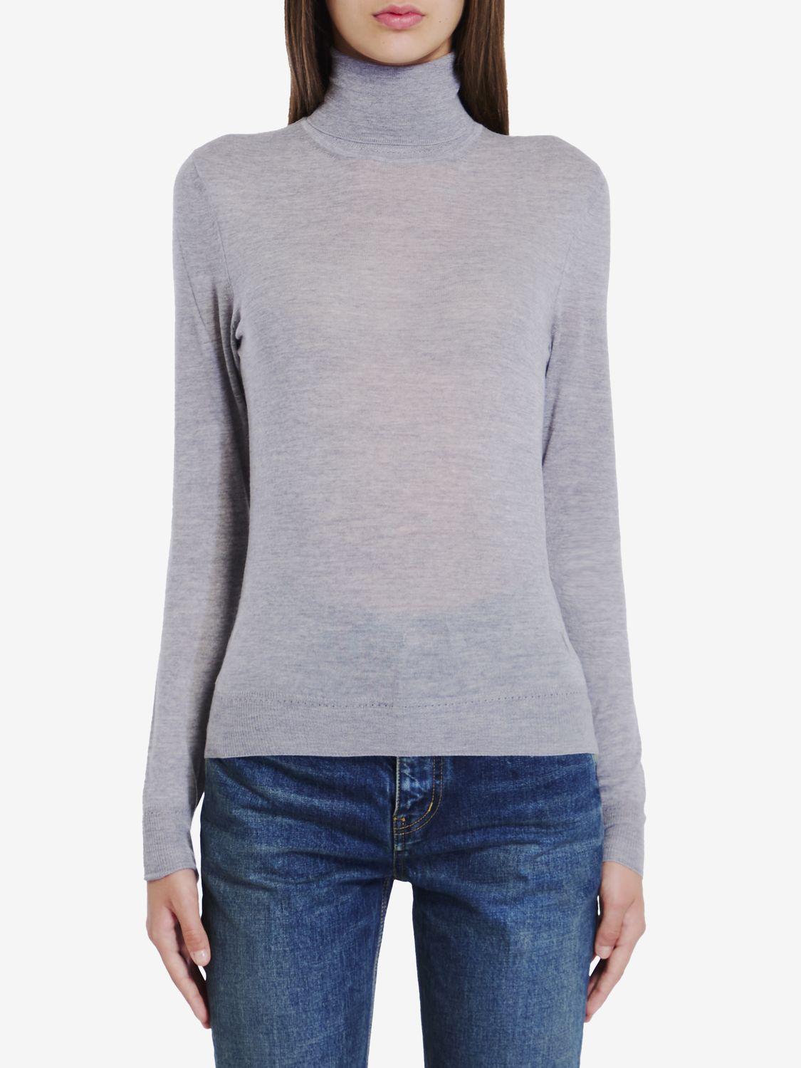 Saint Laurent Women's Wool Turtleneck Sweater in Grey