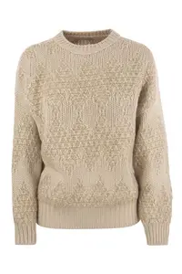 Brunello Cucinelli Women's Wool, Silk And Cashmere Sweater in Beige