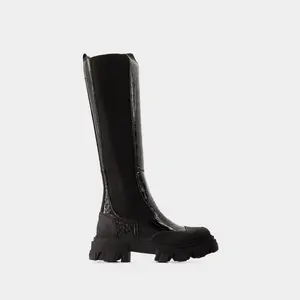 Ganni Women's Cleated High Chelsea Boots in Black