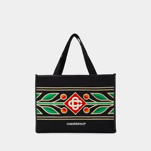 Casablanca Embroidered Knit Shopper Bag in Black