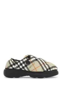 Burberry Women's Nylon Check Mules Pillow in Khaki