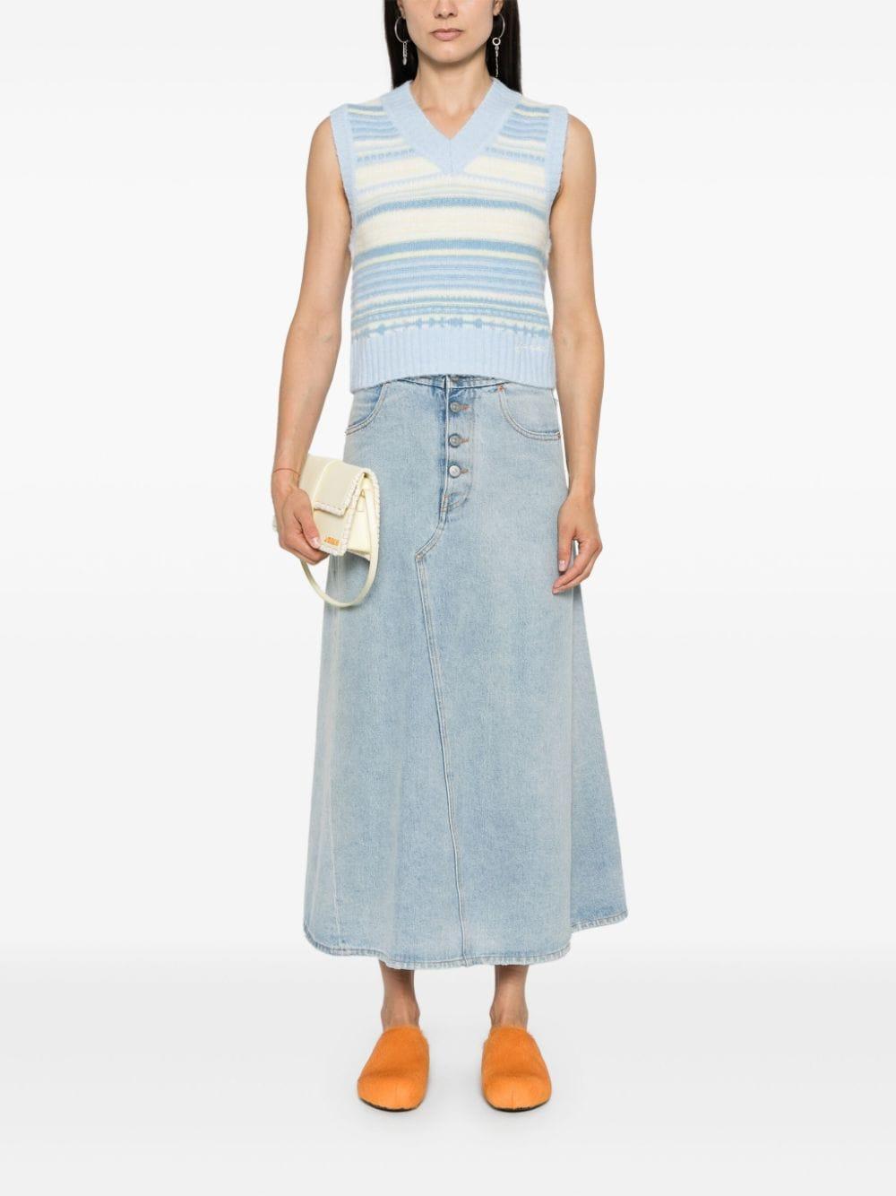 Ganni Women's Striped Wool Vest in Clear Blue