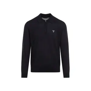 Prada Men's Knitted Wool Polo Shirt in Blue