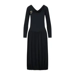 Women's Lanvin Ls Drape Midi Dress in Black