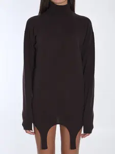Saint Laurent Women's Turtleneck Garter Sweater in Brown