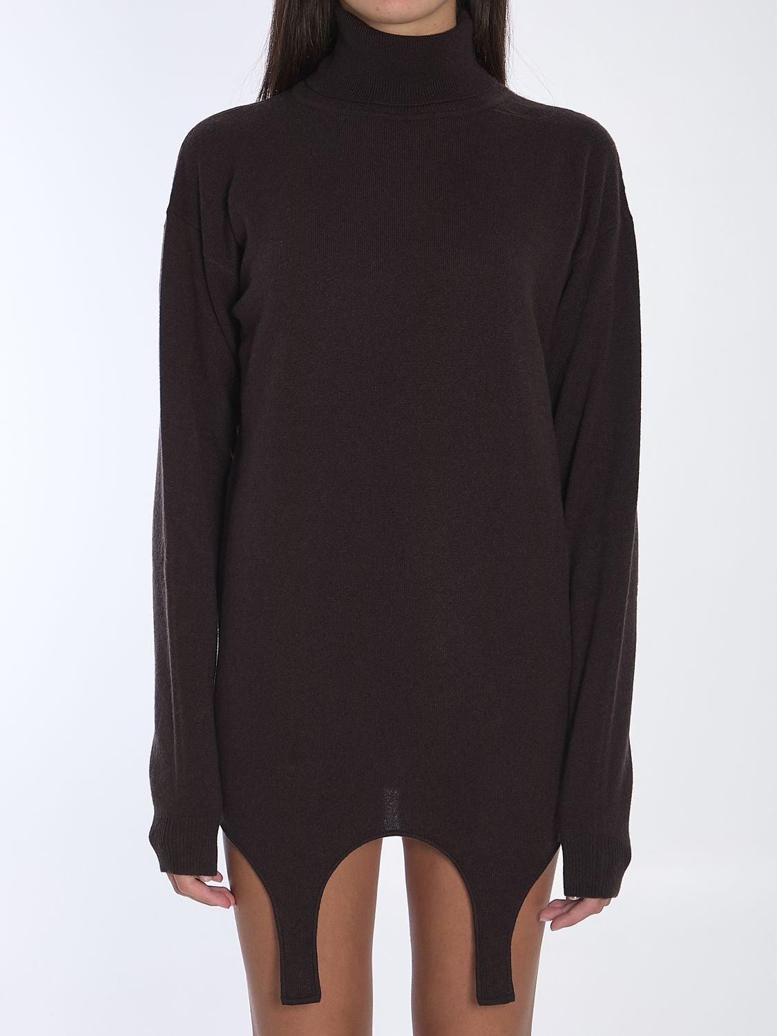 Saint Laurent Women's Turtleneck Garter Sweater in Brown