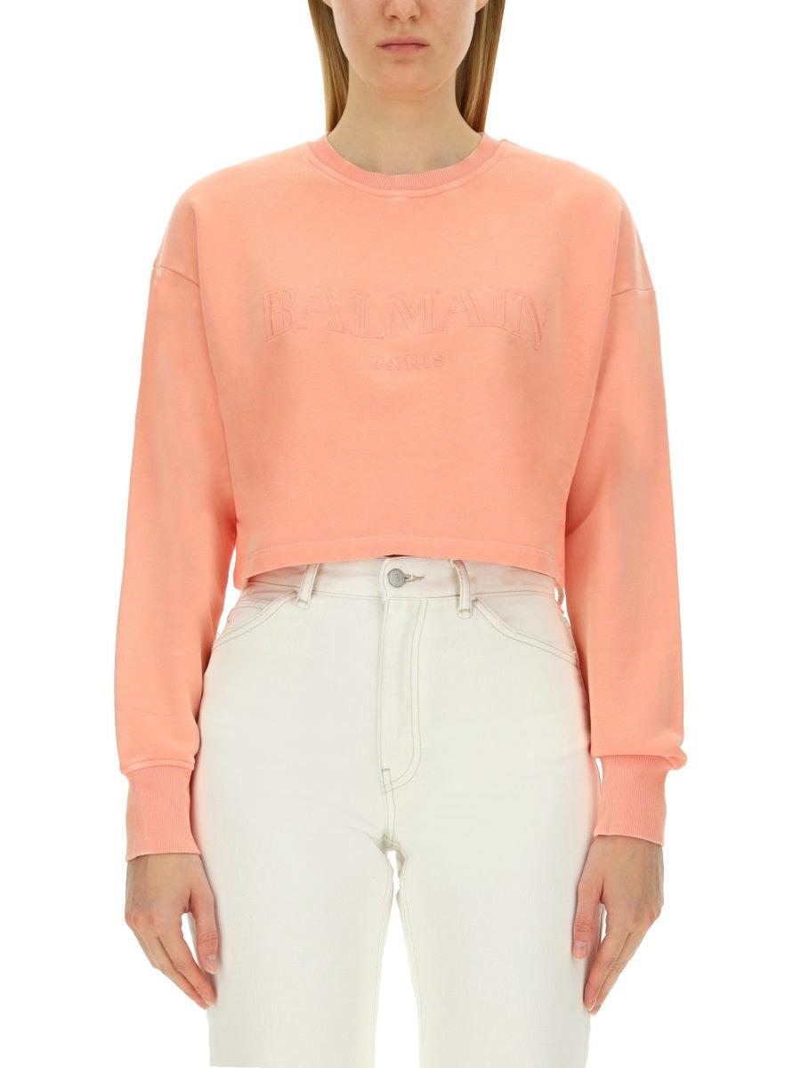 Balmain Women's Sweatshirt With Logo in Pink