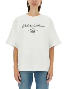 Dolce & Gabbana Women's T-Shirt With Lettering Logo in White