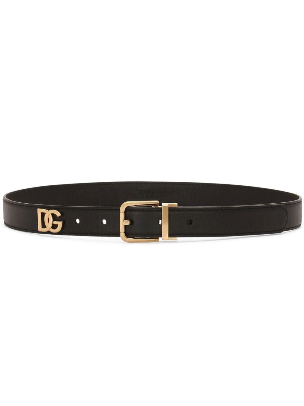 Dolce & Gabbana Women's Logo Plaque Calfskin Belt in Black