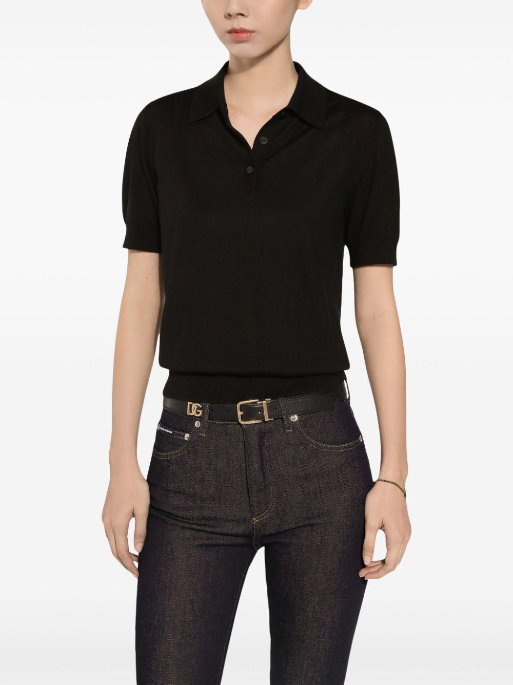 Dolce & Gabbana Women's Logo Plaque Calfskin Belt in Black