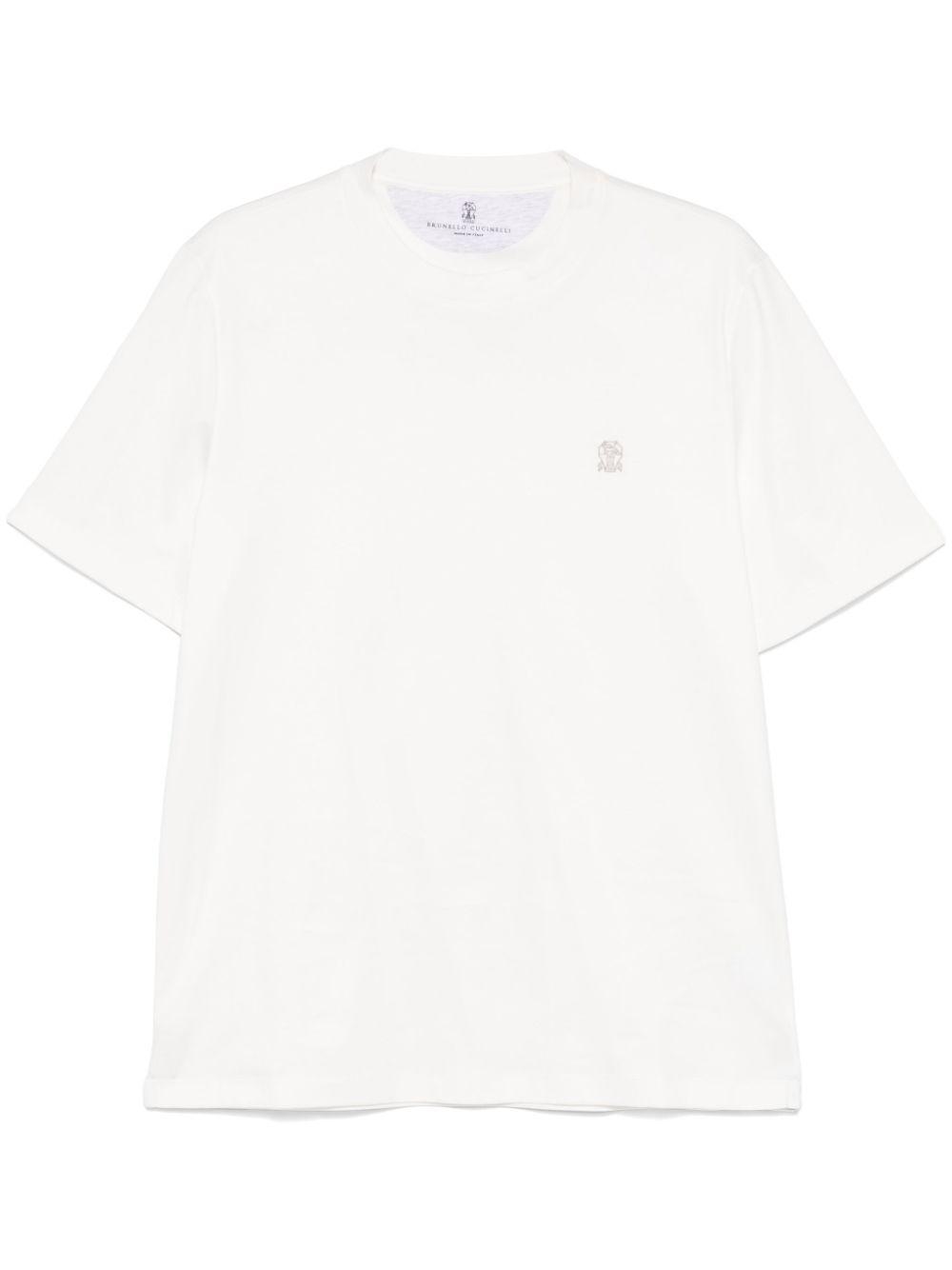 Brunello Cucinelli Men's Logo Cotton T-Shirt in White