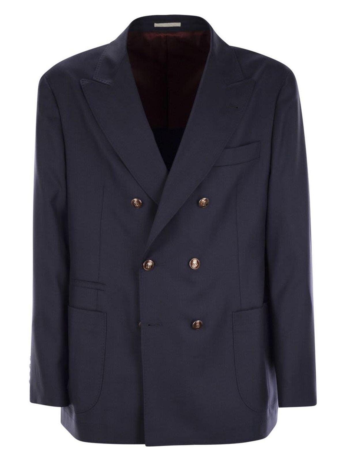 Brunello Cucinelli Men's One-And-A-Half-Breasted Deconstructed Jacket In Virgin Wool in Blue