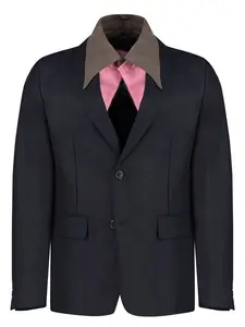 Prada Men's Wool Single-Breasted Jacket in Blue