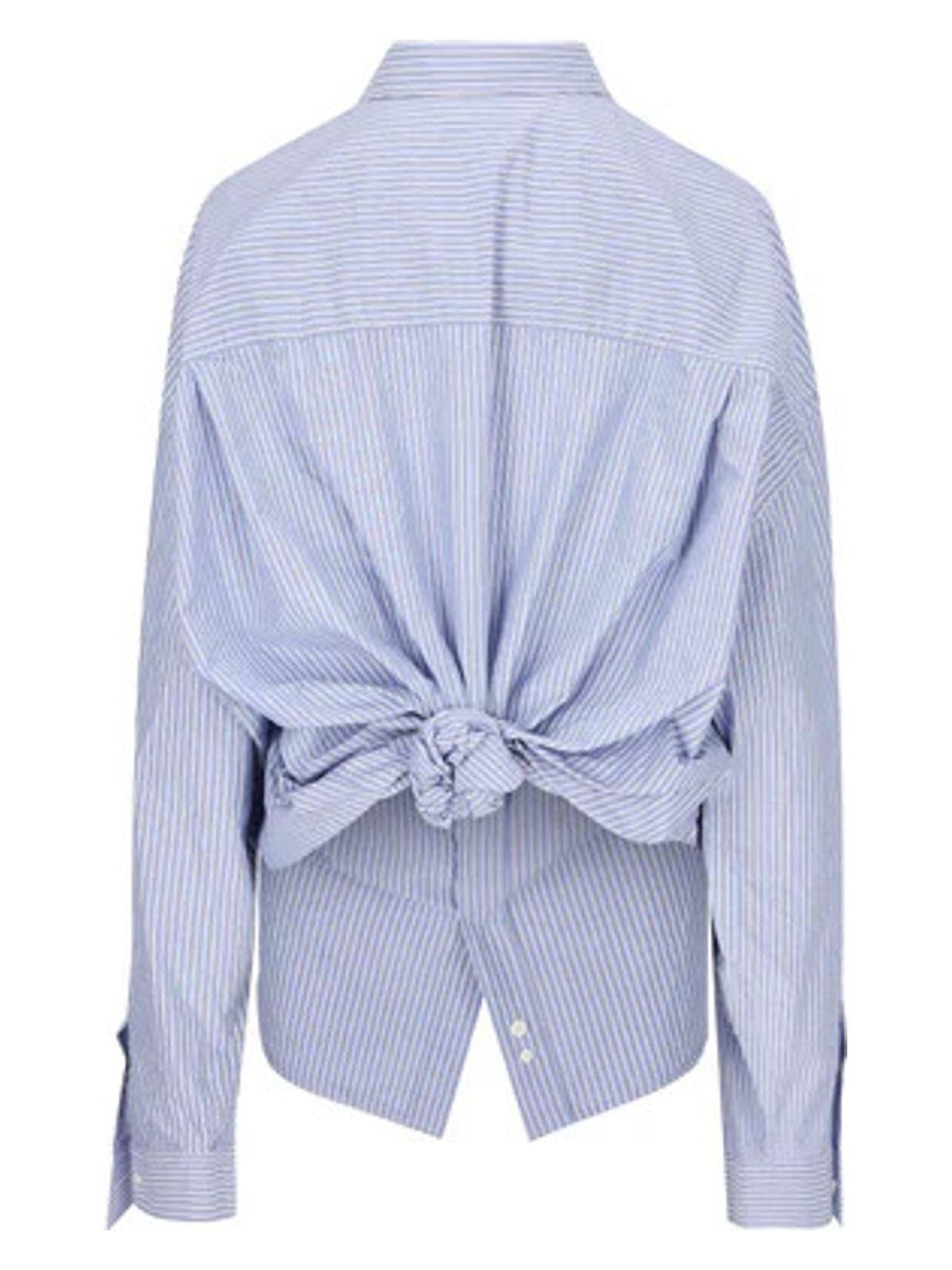 Balenciaga Women's Embroidered Poplin Shirt, Long Sleeves Knotted Shirt, Pure Cotton Shirt