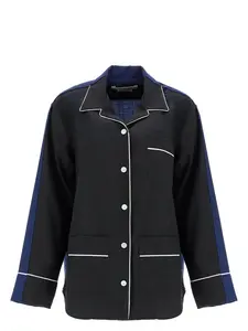 Marni Women's Wool Shirt With White Stitching in Black