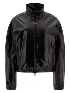CourrÃ¨ges Courrèges Women's Vinyl Zip-Up Jacket With High Collar in Black