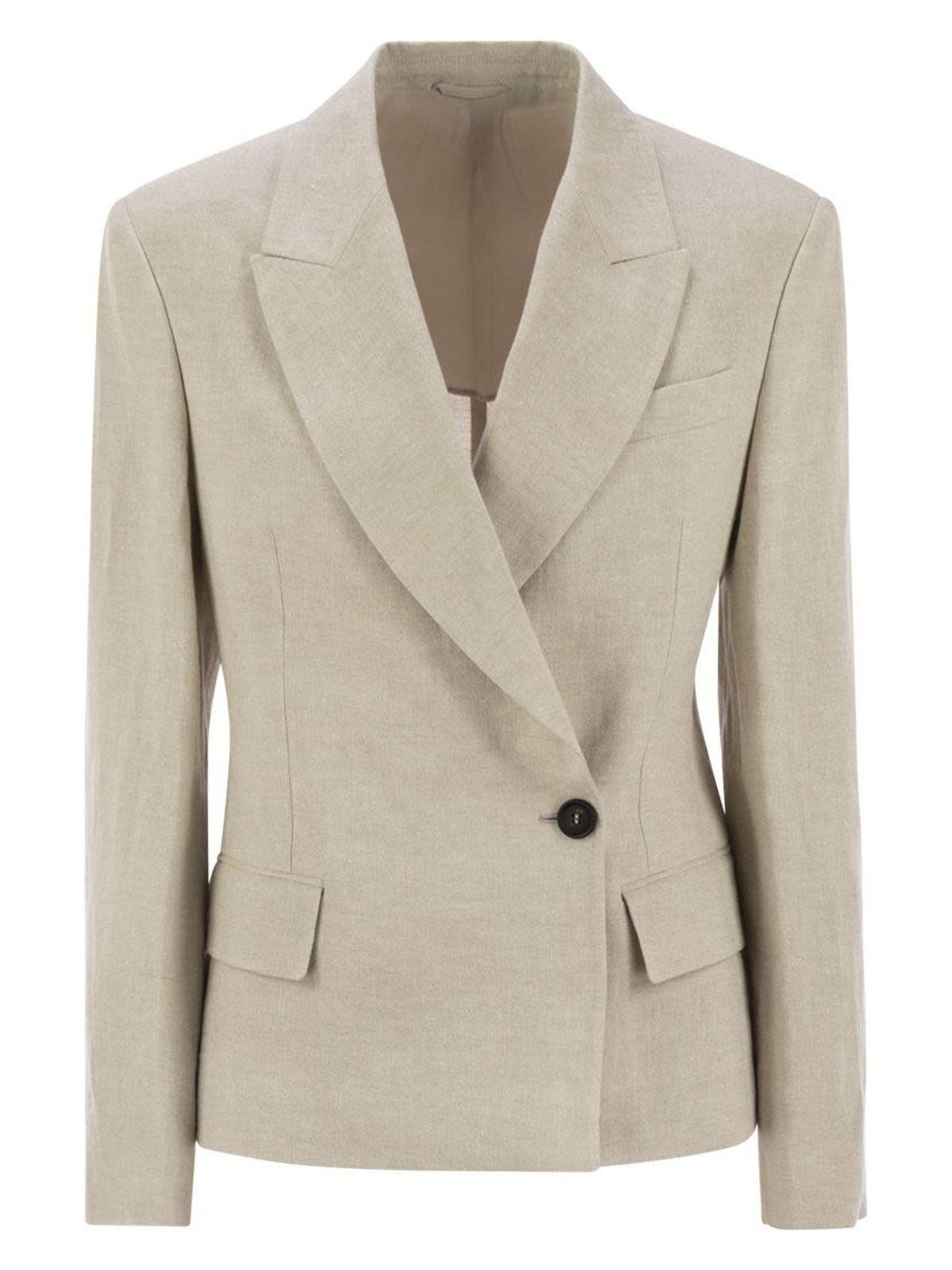 Brunello Cucinelli Women's Sparkling Linen Canvas Jacket With Jewellery in Beige
