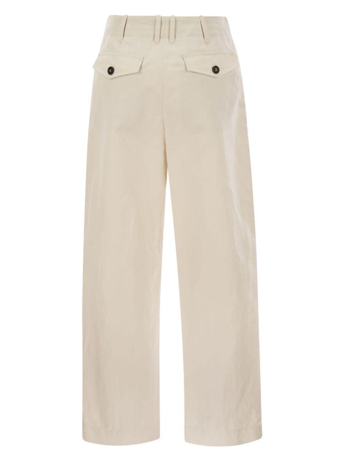 Brunello Cucinelli Pleated Chino Trousers In Cotton Canvas And Linen