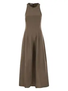 Brunello Cucinelli Women's Fluid Viscose and Linen Twill Dress in Brown