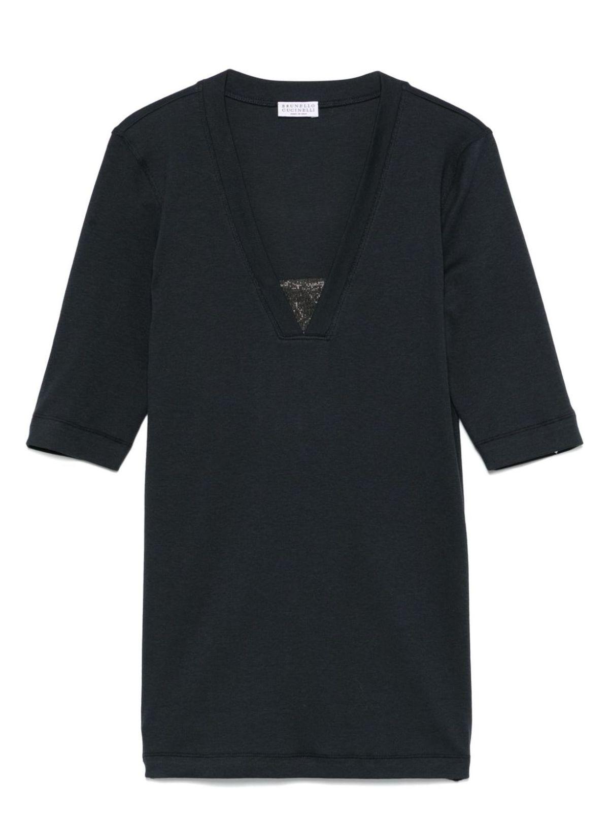 Brunello Cucinelli Women's Cotton V-Necked Top in Blue