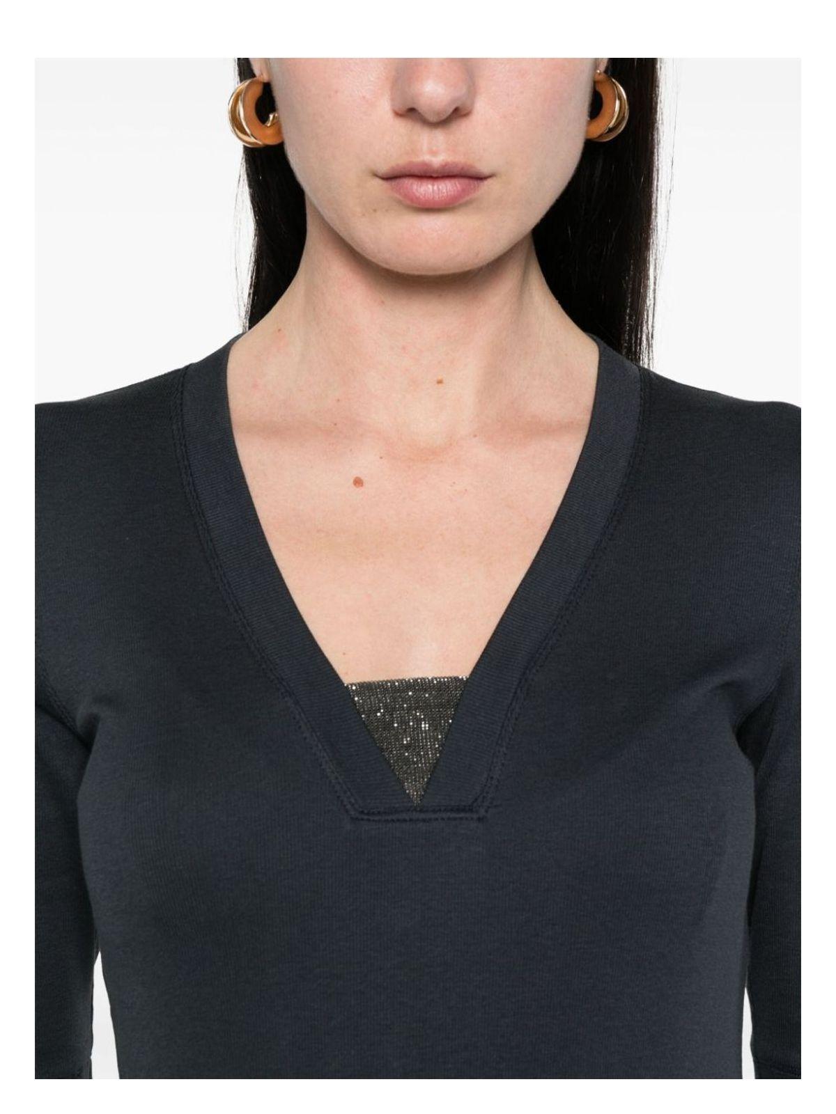 Brunello Cucinelli Women's Cotton V-Necked Top in Blue