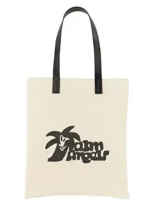 Palm Angels Cotton Canvas Shopping Bag in White