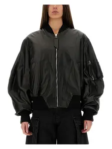 The Attico Women's Leather Bomber Jacket in Black