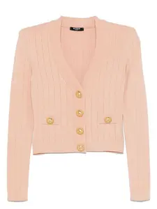 Balmain Buttoned V-Neck Cardigan in Powder