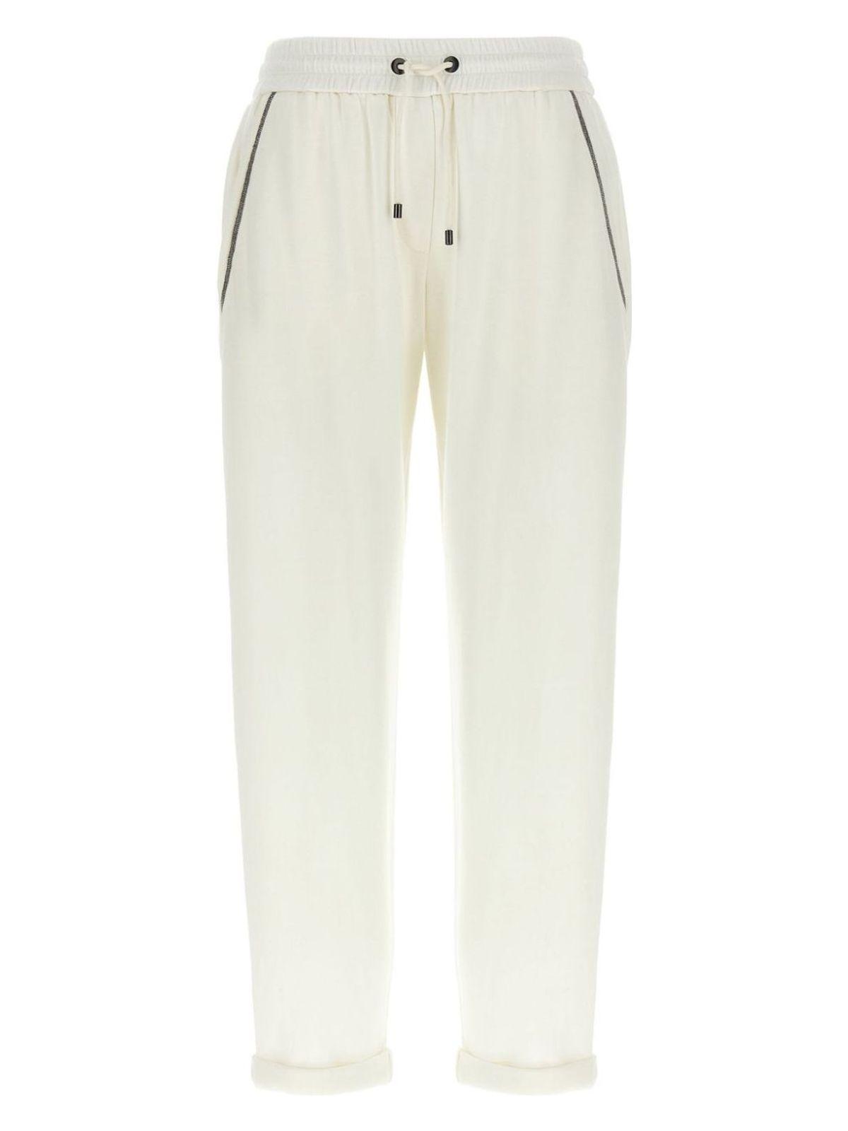 Brunello Cucinelli Women's Cotton And Silk Blend Trousers in White