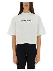 Palm Angels Women's T-Shirt With Logo in White and Black