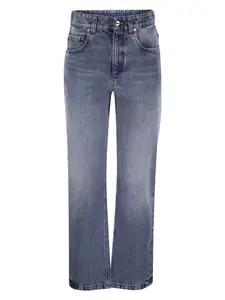 Brunello Cucinelli Women's Authentic Loose Trousers With Shiny Tab in Denim