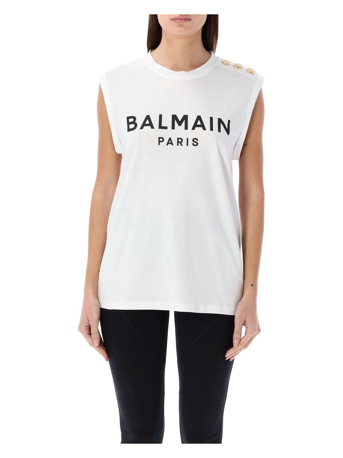 Balmain Women's 3-Button Tank Top in White/Black