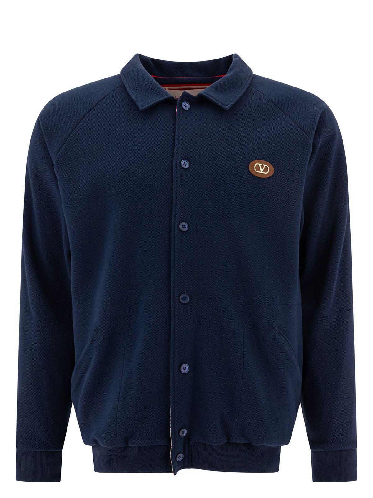 Valentino Men's Piqué Bomber Jacket in Blue