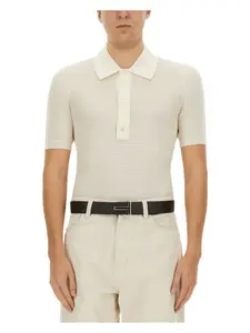 Tom Ford Men's Cotton and Silk Polo Shirt in Ivory
