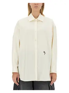 Palm Angels Women's Shirt With Embroidered Logo in Ivory