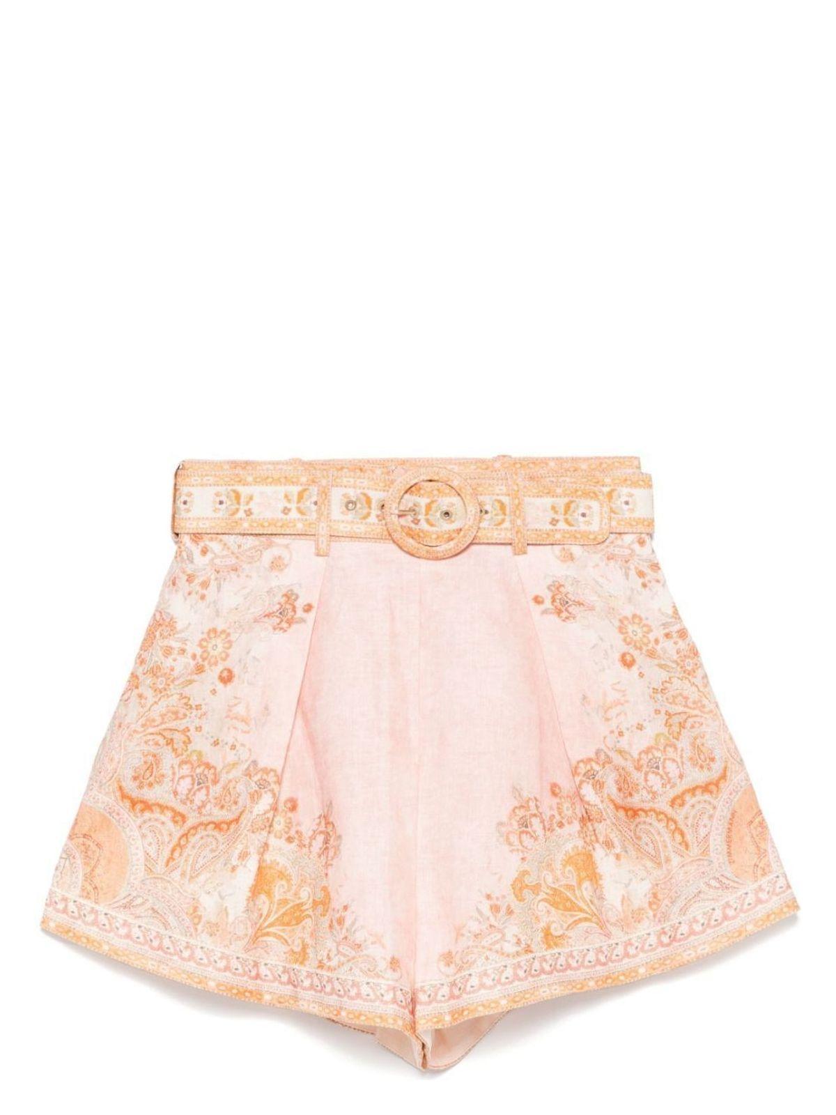 Zimmermann Women's Acacia Linen Tuck Shorts in Pink & Purple