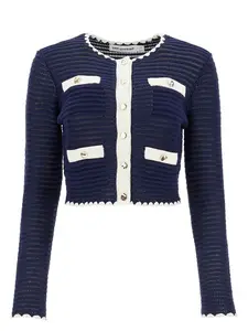 Self-Portrait Women's Crochet Cardigan in Blue