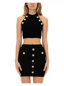 Balmain Women's Top With Buttons in Black