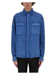 Burberry Men's Linen Shirt in Azure