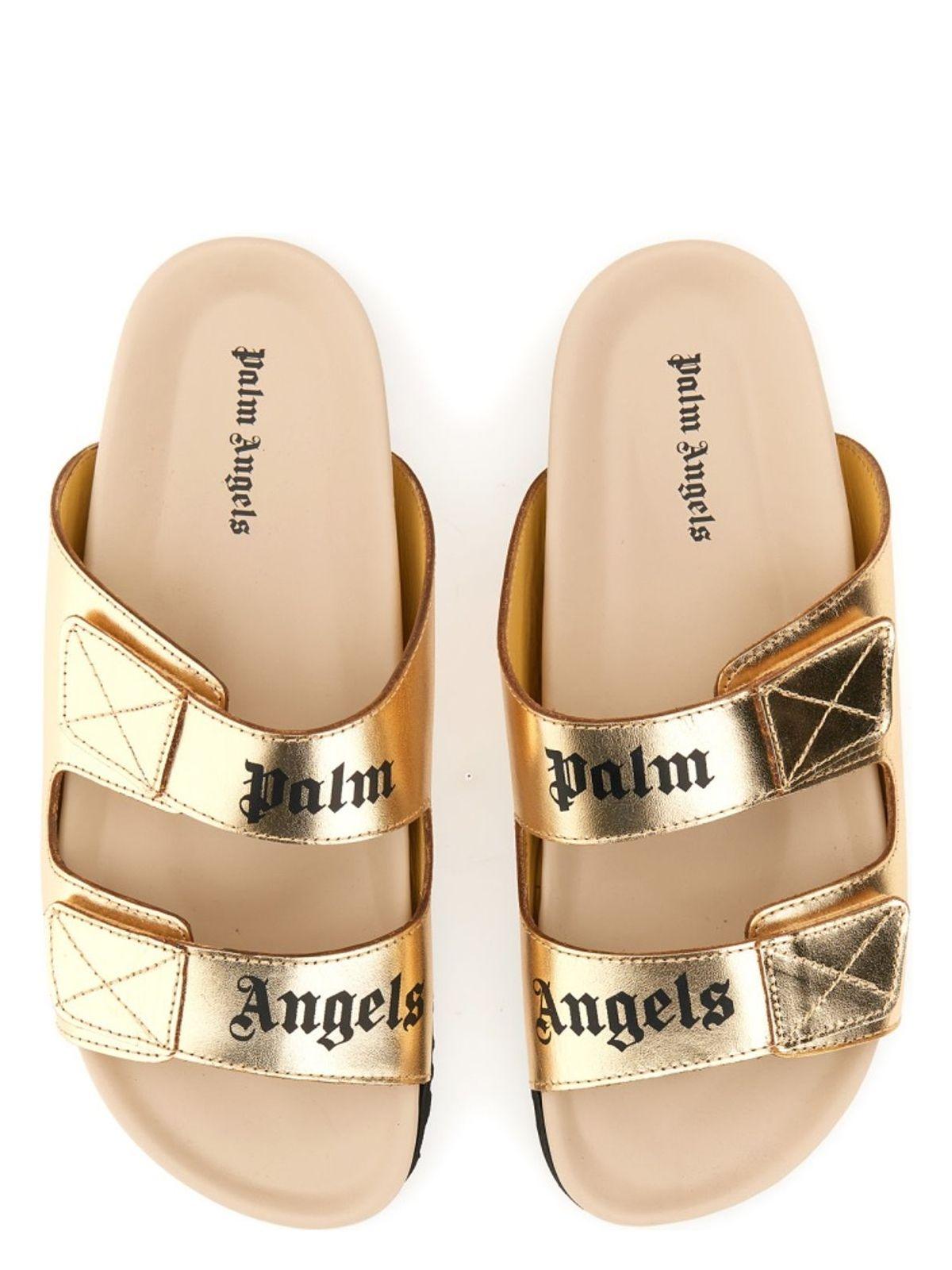 Palm Angels Women's Sandal With Logo in White and Gold