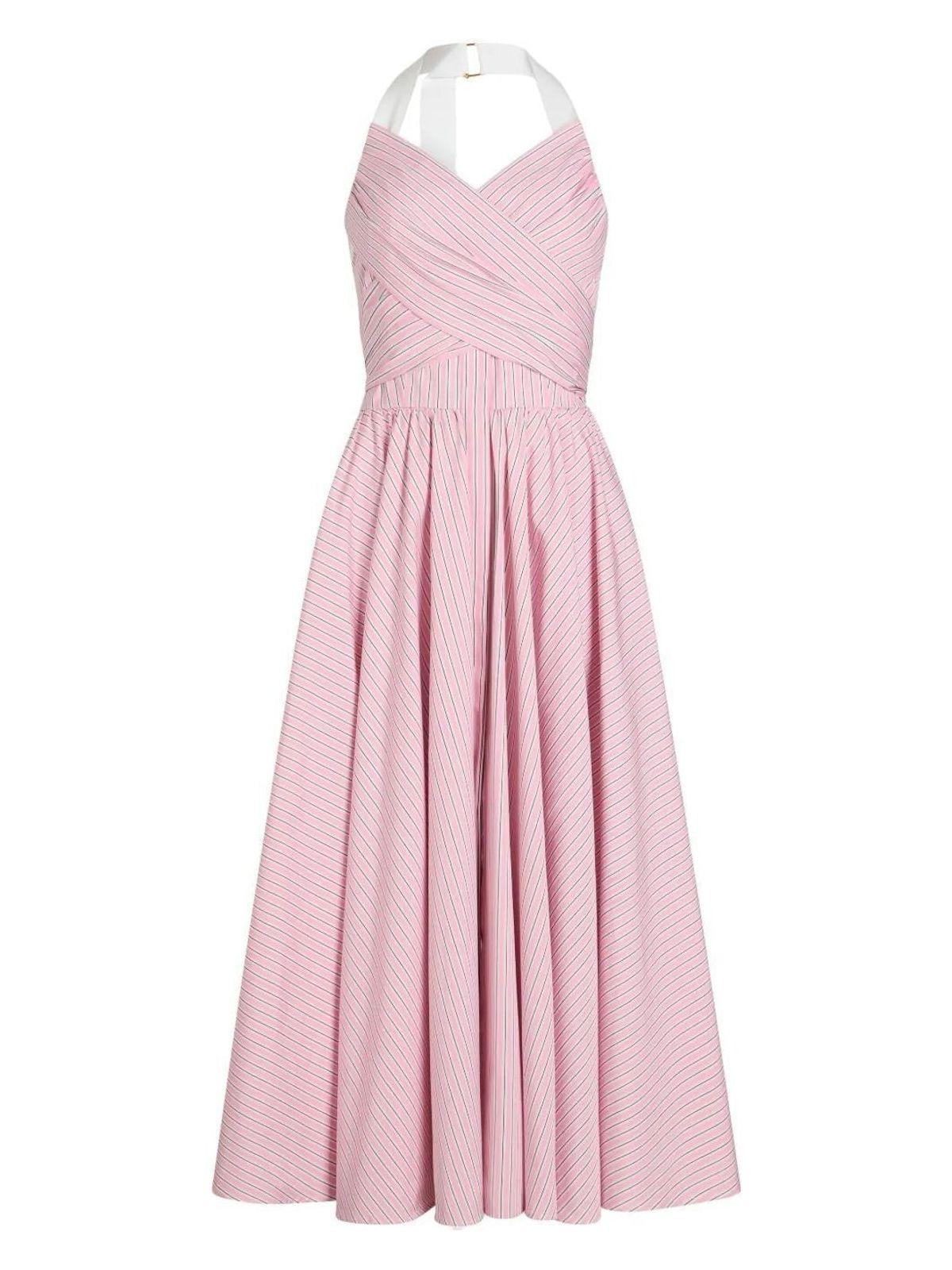Patou Women's Halterneck Maxi Dress in Pink & Purple