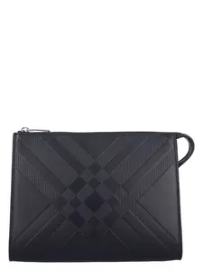 Burberry Men's Embossed Check Leather Pouch in Black