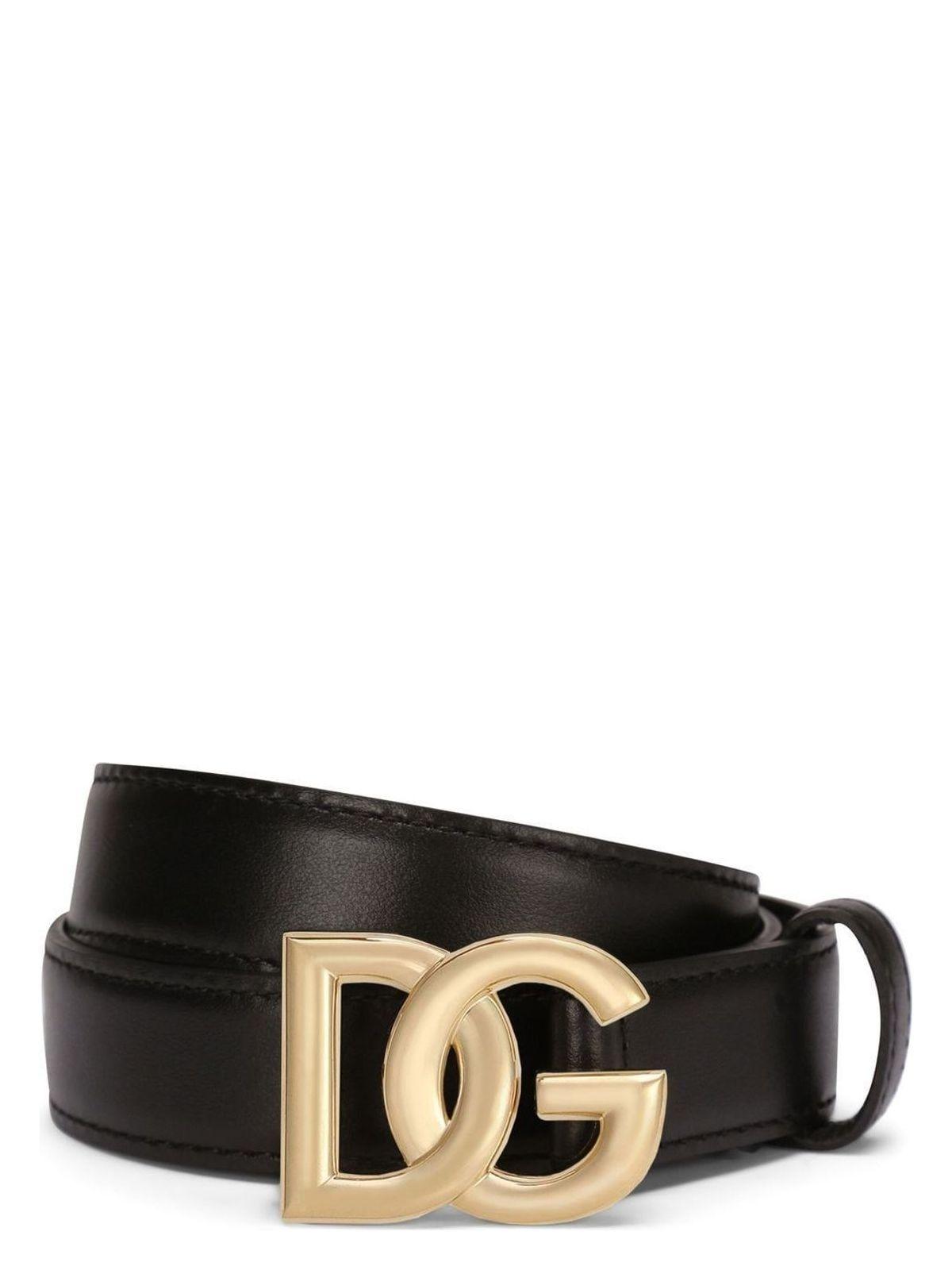 Dolce & Gabbana Women's Dg Logo Leather Belt in Black