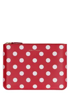Comme Des Garçons Wallet Comme Des Garçons Wallet Logo Detail Flat Leather Pouch in Red