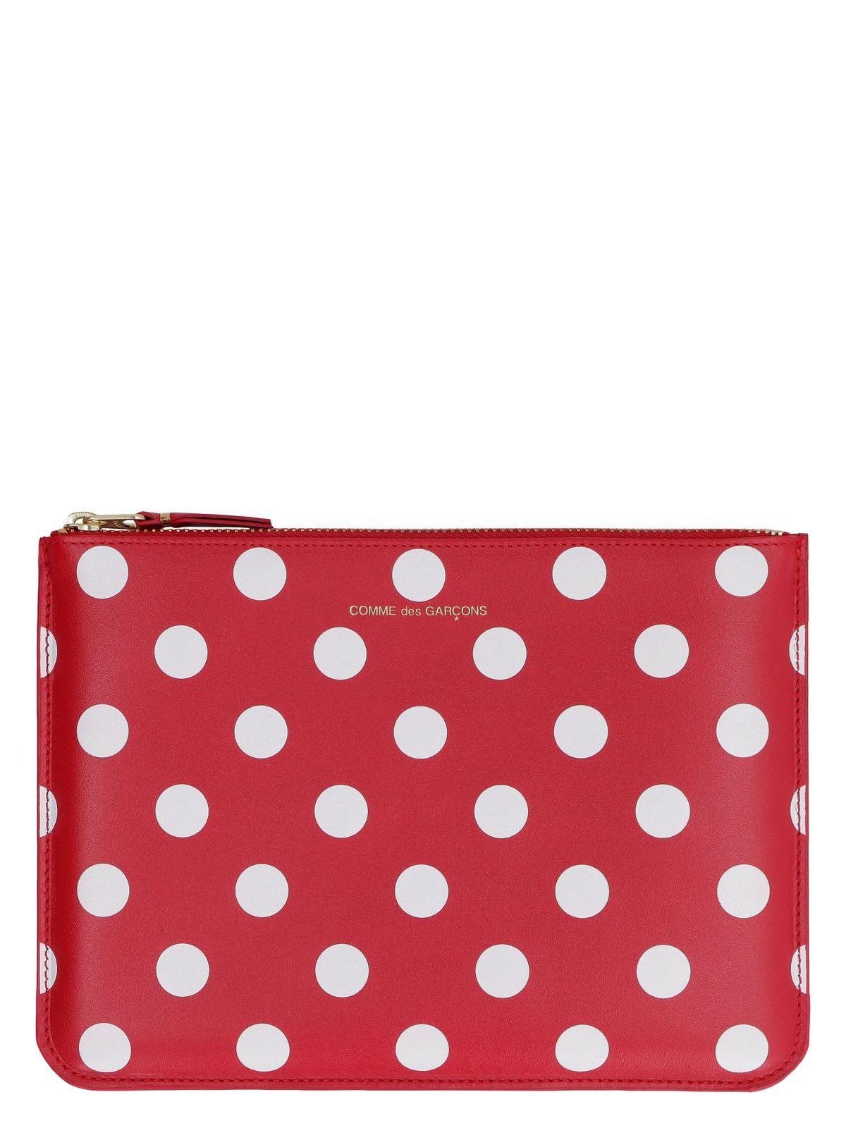 Comme Des Garçons Wallet Comme Des Garçons Wallet Logo Detail Flat Leather Pouch in Red