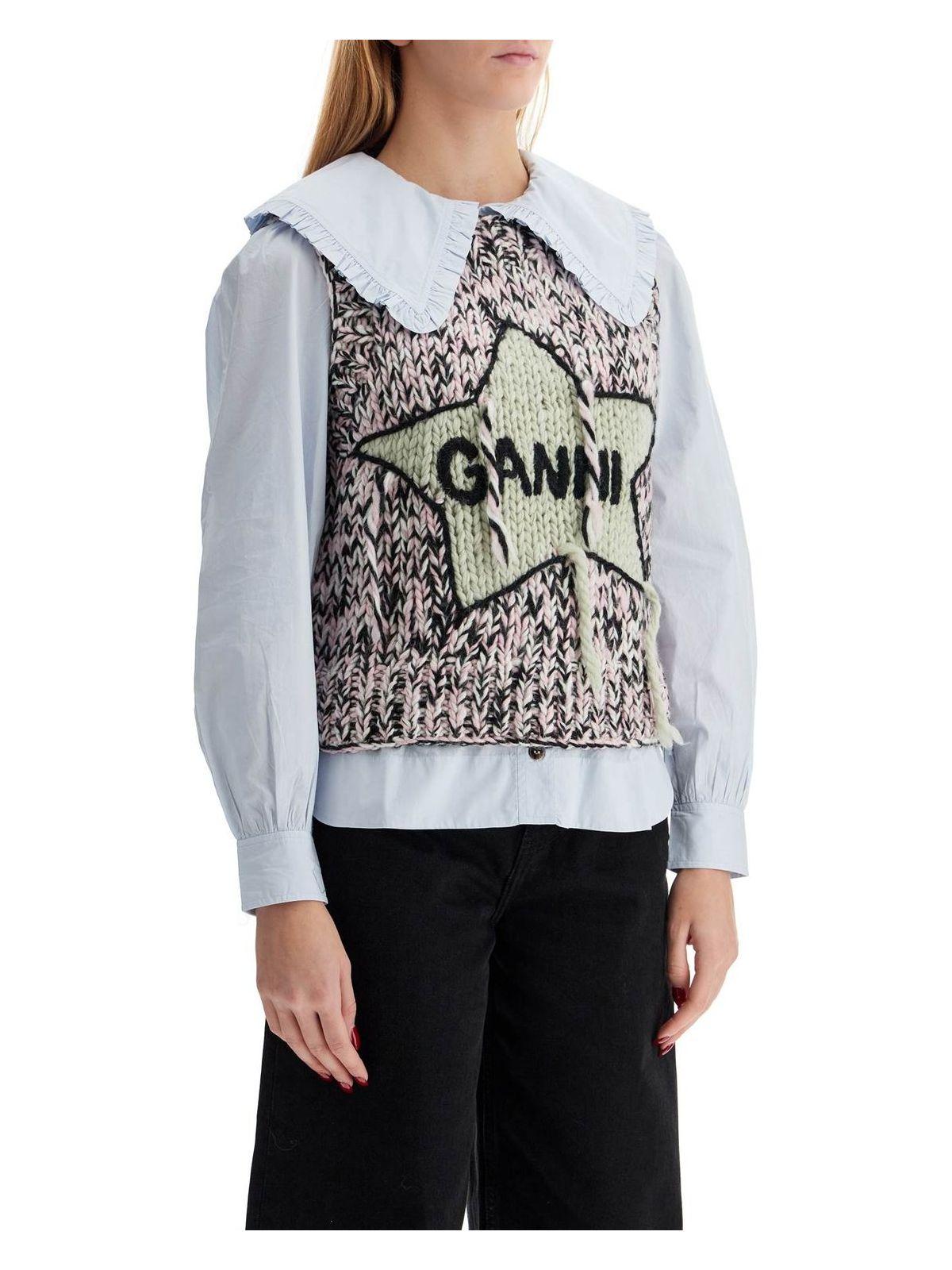 Ganni Women's Graphic Wool Handknit Vest Pink