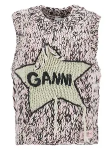 Ganni Women's Graphic Wool Handknit Vest Pink
