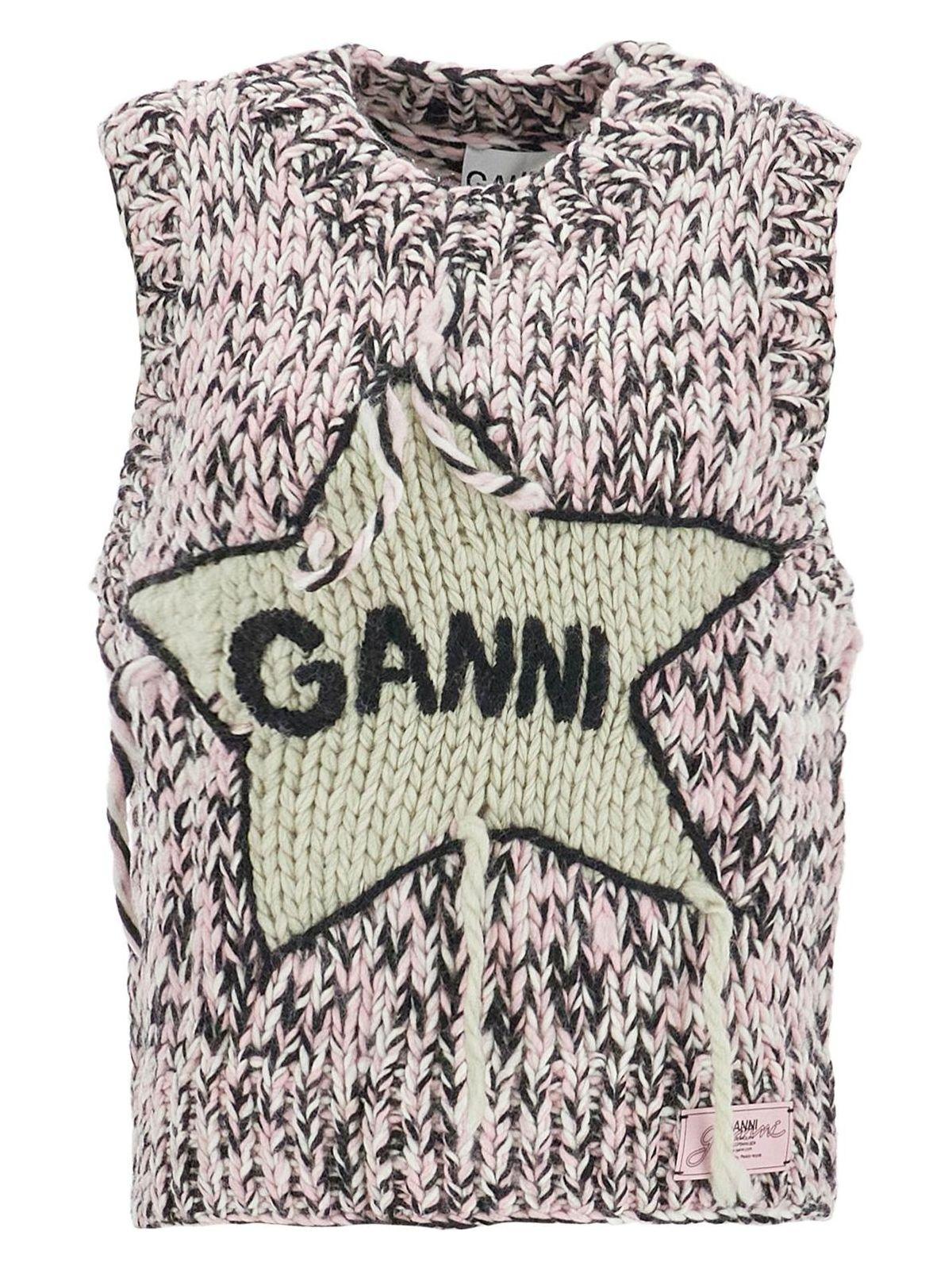 Ganni Women's Graphic Wool Handknit Vest Pink