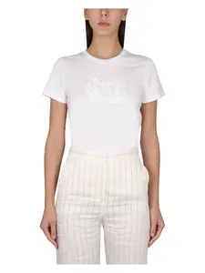 Max Mara Women's T Shirt With Logo Embroidery in White