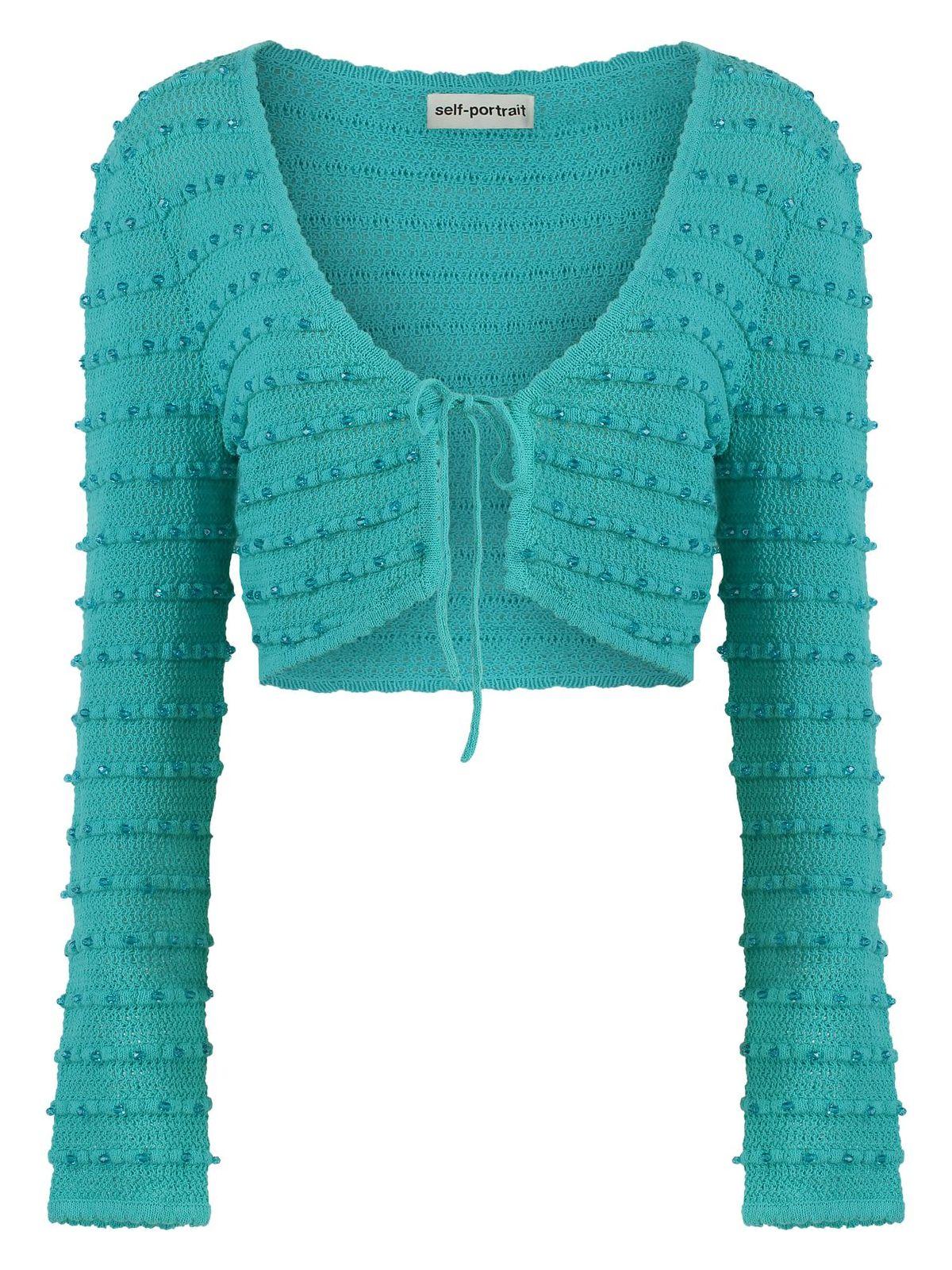 Self-Portrait Women's Knitted Cardigan in Green